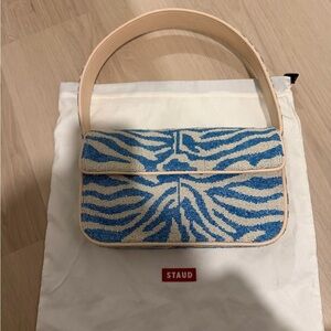 STAUD TOMMY Pattern Blue and Cream Mini Bag